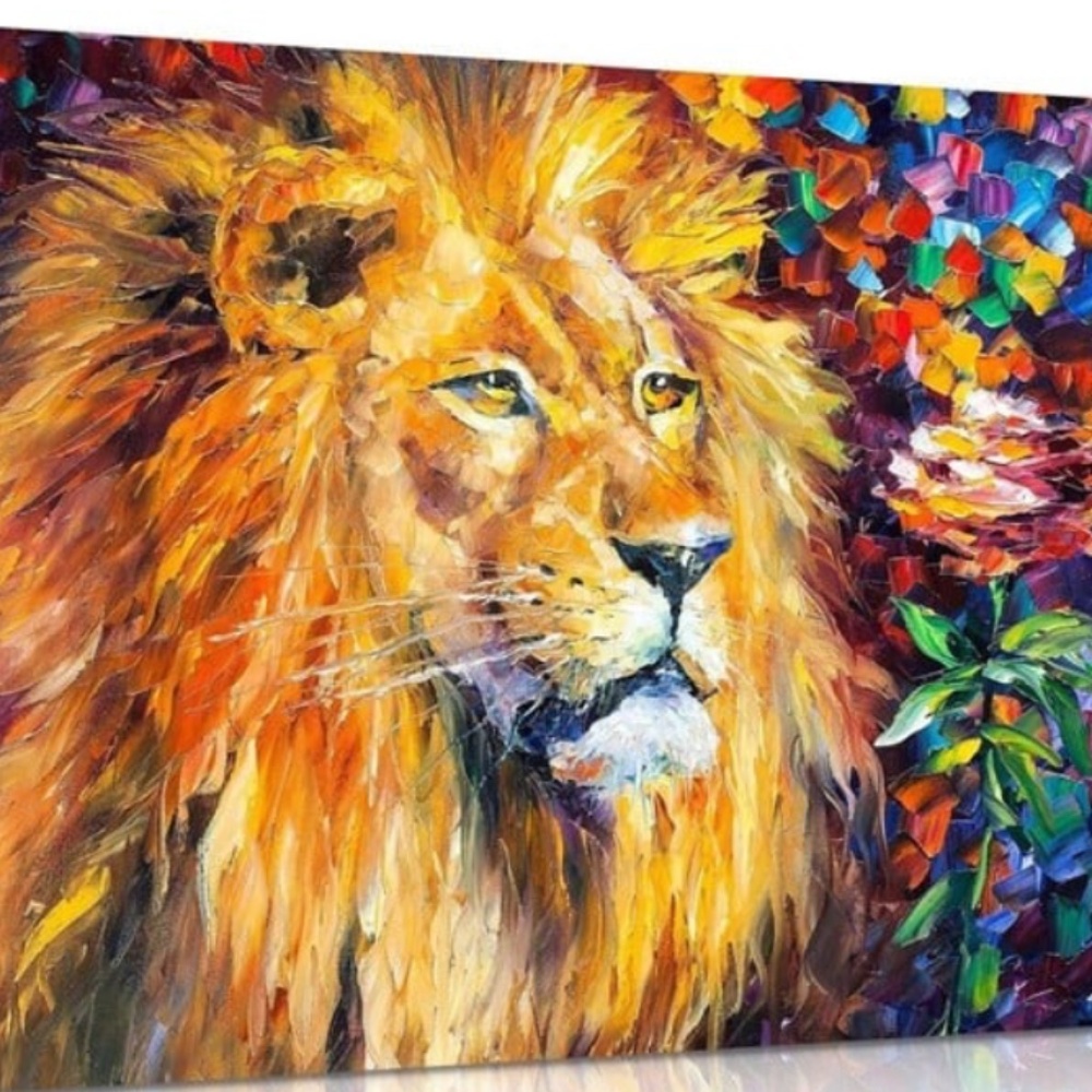 Large Lion Canvas Wall Art – Afremov Style